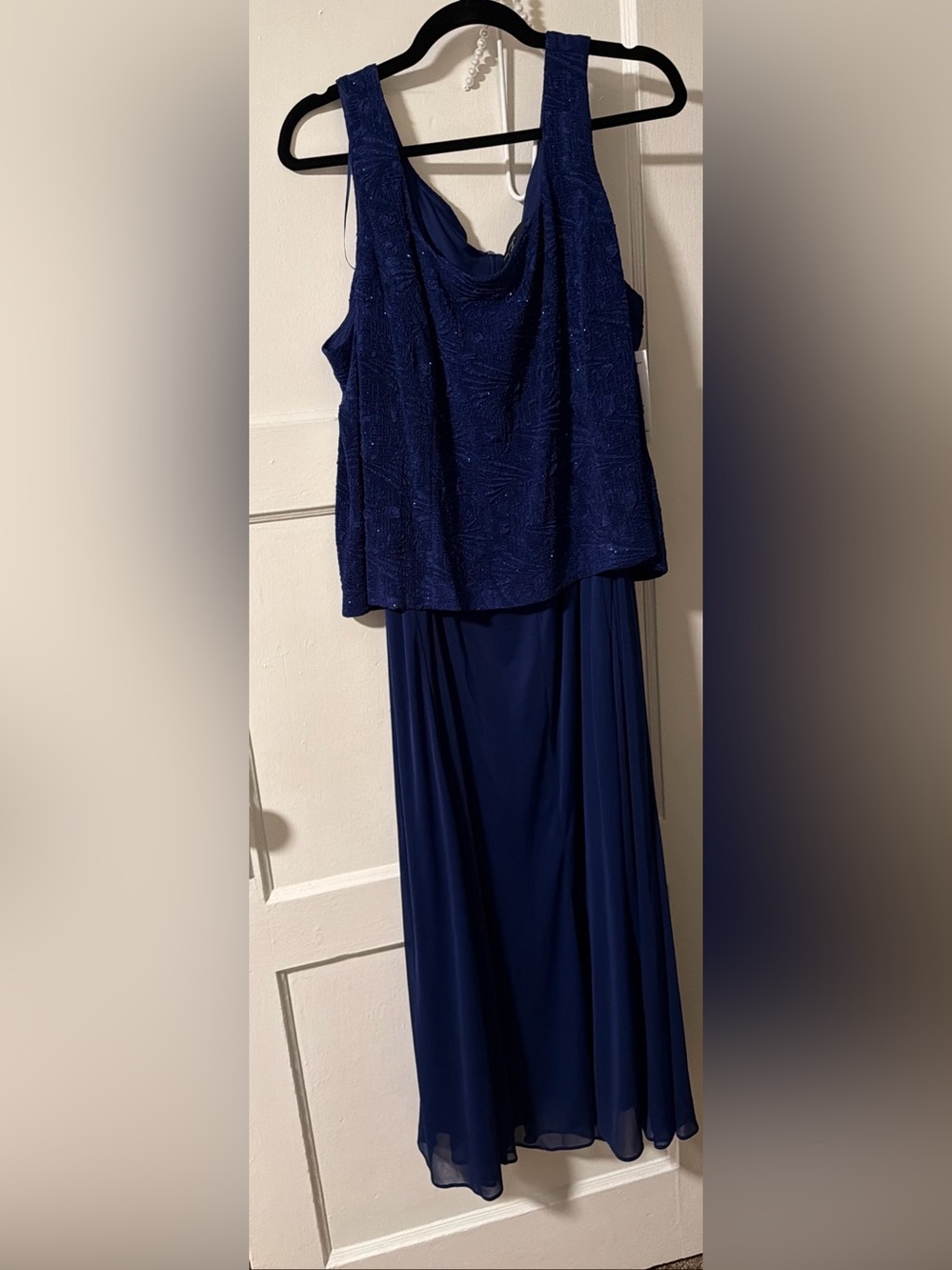 Alex Evenings 1X 16W Electric Blue Sleeveless Embellished Overlay Formal Dress